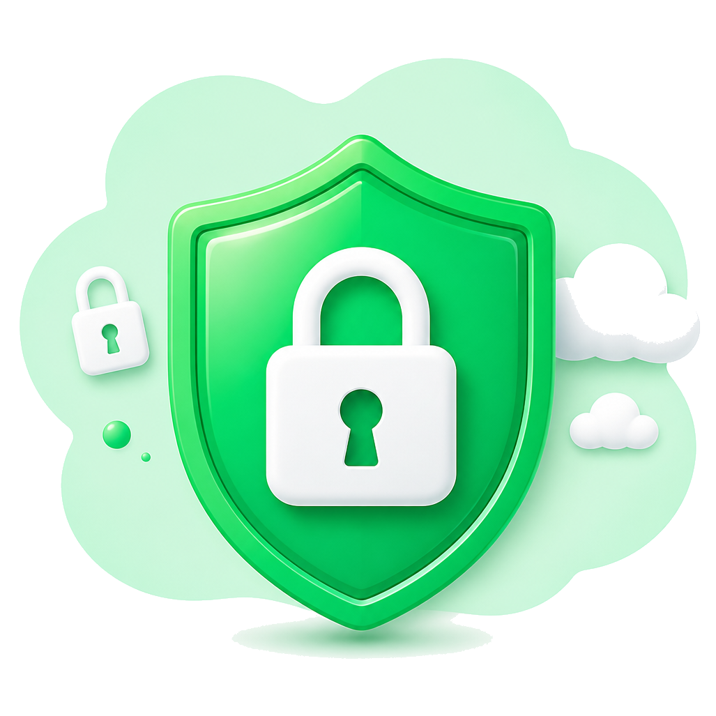 Green safety shield with padlock